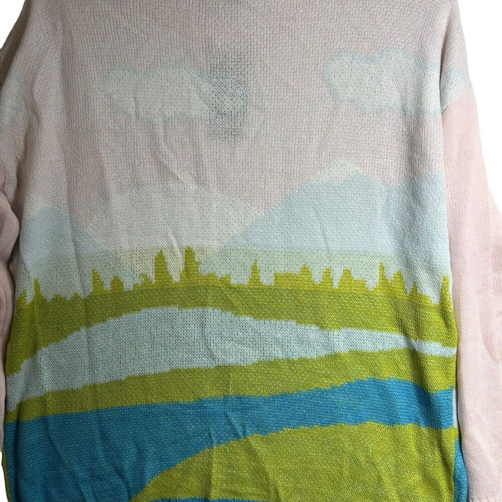 Just Polly New York Women's Medium Sweater Lake Cloud Scene Pink Blue NEW - Picture 6 of 9